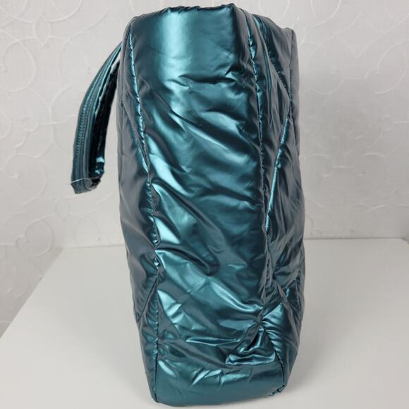 Victorias Secret Womens Tote Bag Large Green Metallic Quilted Puffer 14" NEW - Picture 14 of 16